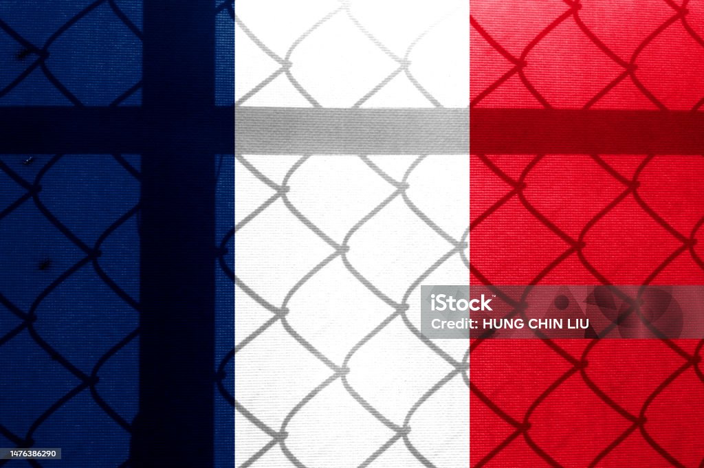 French flag double exposure. Basemap or background use. Double exposure creative hologram. Anger Stock Photo