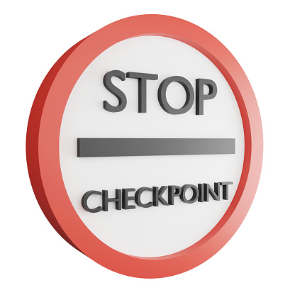 3D render stop at checkpoint sign icon isolated on white background, red mandatory sign