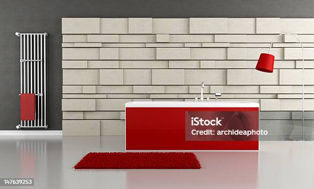 Red Bathroom Stock Photo - Download Image Now - Domestic Room, In Front Of, Wall - Building Feature