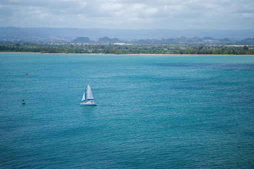 Sailboat in Old San Juan bay, Puerto Rico