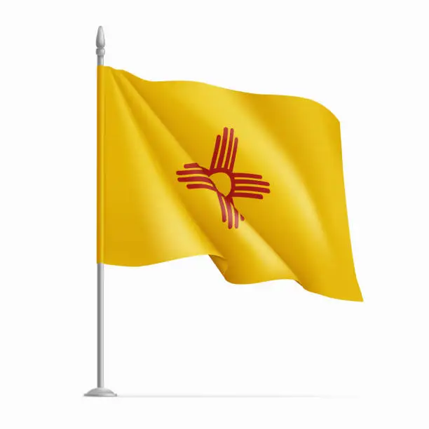 Vector illustration of Waving flag of New Mexico on flagpole, USA federal state