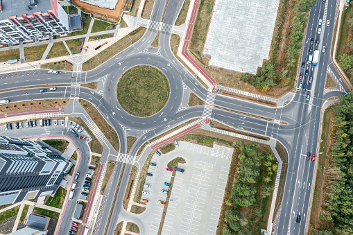 traffic roundabout. modern urban transport infrastructure. aerial drone photo.