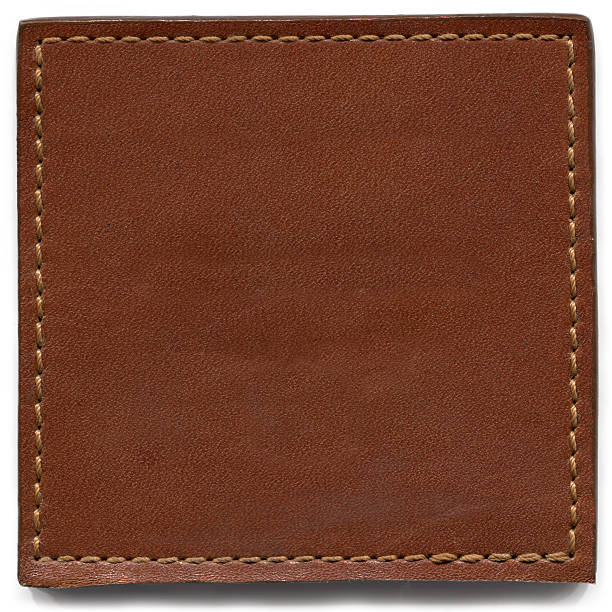 ブラウンレザーの質感 - leather sewing label patch ストックフォトと画像