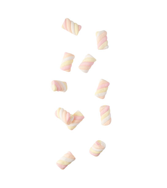 istock Falling Marshmallow rainbow twist isolated on white background with clipping path 1476423685