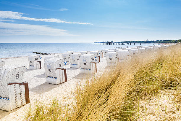 Beach Chairs View from a dune at Beach Chairs baltic sea photos stock pictures, royalty-free photos & images