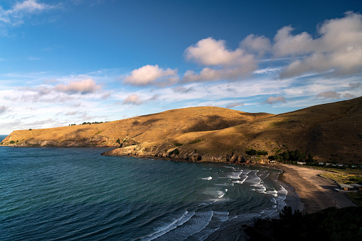 a general view over Taylors Mistake beach near the Christchurch suburb of Sumner, Canterbury, New Zealand