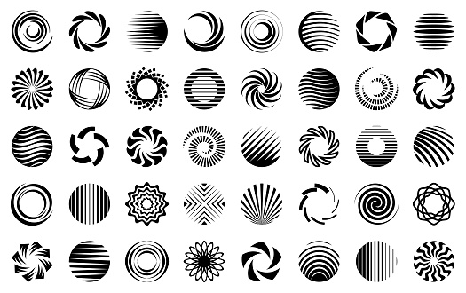 Set of different circles. Abstract design elements. Round vector geometric shapes.