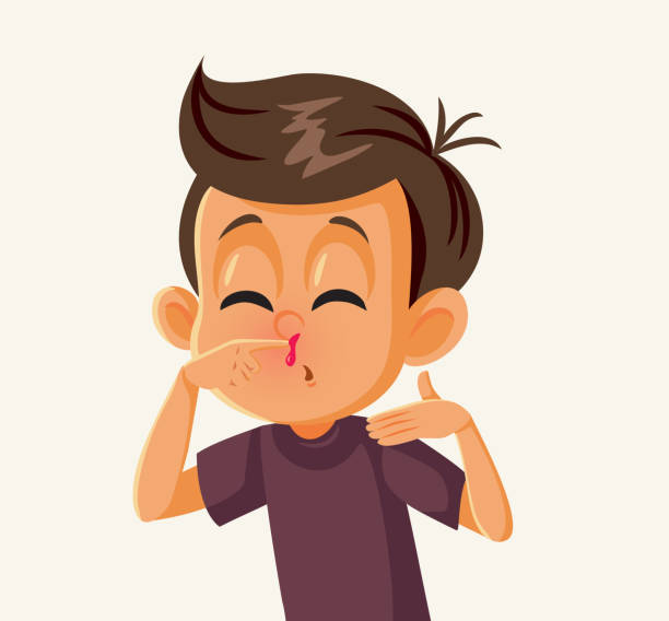 Sick Boy Suffering a Nosebleed Vector Medical Illustration Little child having a nasal injury after painful accident bloody nose stock illustrations