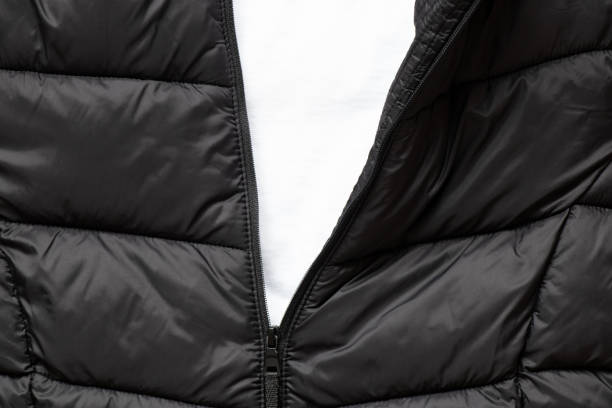 istock Unzipped winter black jacket with white empty space, fashion 1476441482