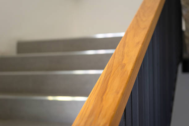 istock Stairway handrail part, building interior. 1476441843