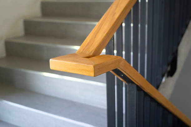 istock Stairway handrail part, building interior. 1476441844