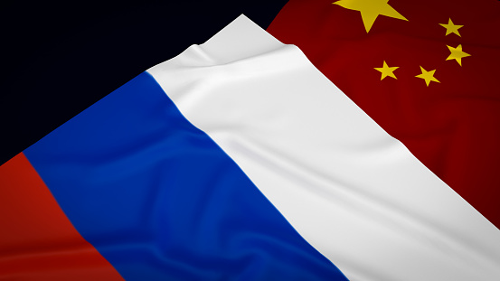 The China and Russia flag image 3d rendering