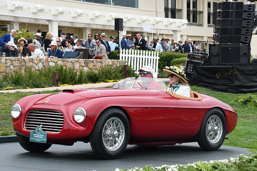 Pebble Beach CA USA Aug-21-2022: Pebble Beach Concours dElegance 1948 Ferrari 166 MM Touring Barchetta. It was the first Ferrari imported to America by Chinetti Motors in March 1949. The 166 MM series is the successor to the 166 competition cars; the 