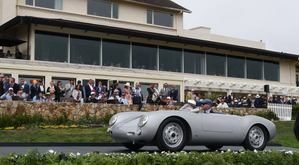 1955 Porsche 550 1500 RS Wendler Spyder 1955 Porsche 550 1500 RS Wendler Spyder Winning third place in the Postwar Racing class at the Pebble Beach Concours d’Elegance at Pebble Beach CA USA on Aug-18-2022. Originally purchased by Paul Sagan from Max Hoffman who raced it with considerable success. After a serious crash at Lime Rock Park in Lakeville CT, it was restored in 2010 and recently was the subject of a comprehensive restoration. . It is currently owned by Robert Ingram of the Ingram Collection, Durham North Carolina. 1950s racing car stock pictures, royalty-free photos & images