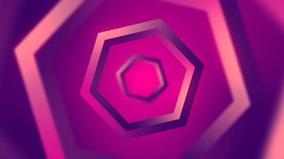 Hexagon Tunnel Neon Lighting Background, 3D Render.