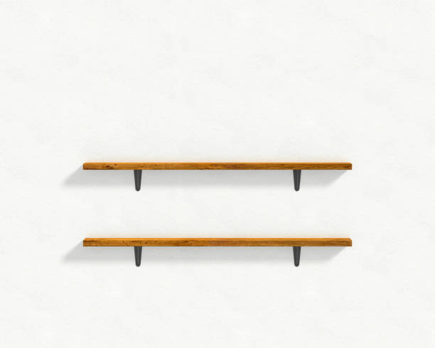 istock The white wall and two wooden shelves 1476469180
