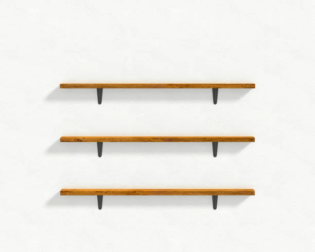 istock The white wall and three wooden shelves 1476469189
