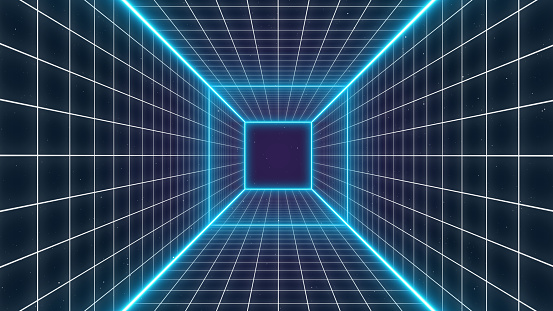 Futuristic Neon Ultraviolet Fluorescent Light Tunnel