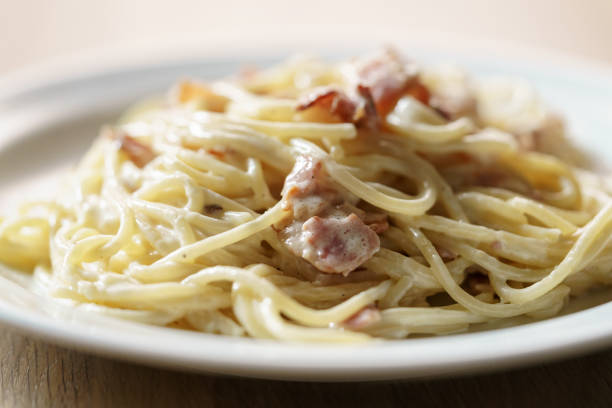Spaghetti carbonara on plate