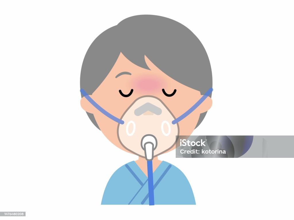 O2 Mask Art Middleaged Woman Wearing An Oxygen Mask Stock Illustration - Download ...