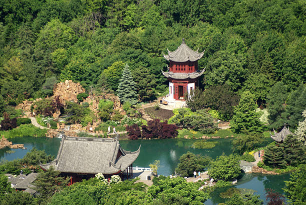 Airview of the Chinese garden in Montreal Botanical Garden