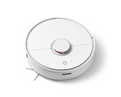 Robot vacuum cleaner on white background top view