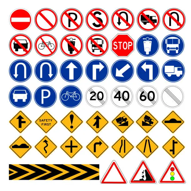 Vector illustration of set Simple vector road sign, isollated on white