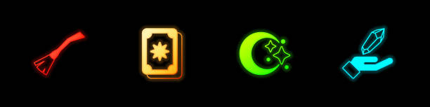 istock Set Witches broom, Tarot cards, Moon and stars and Magic stone icon. Vector 1476494626