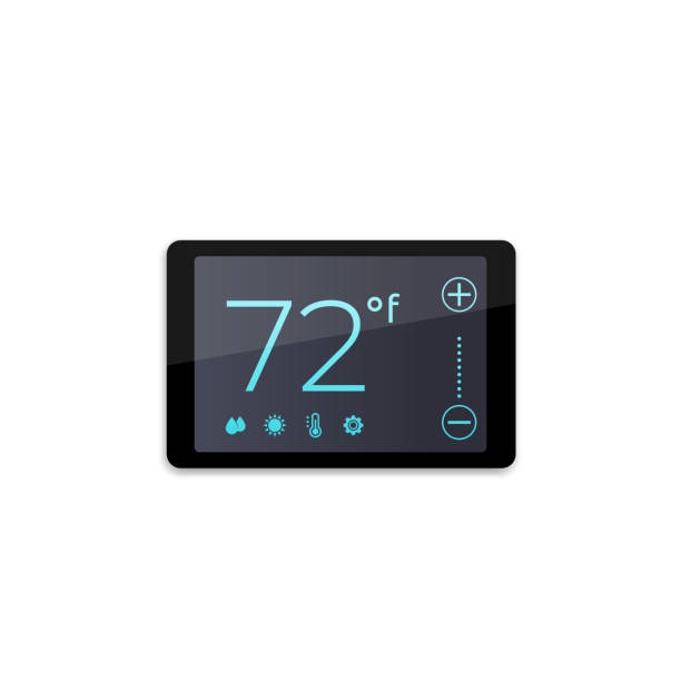 fitness, health, gym trendy icons on circles digital smart thermostat vector illustration smart thermostat stock illustrations