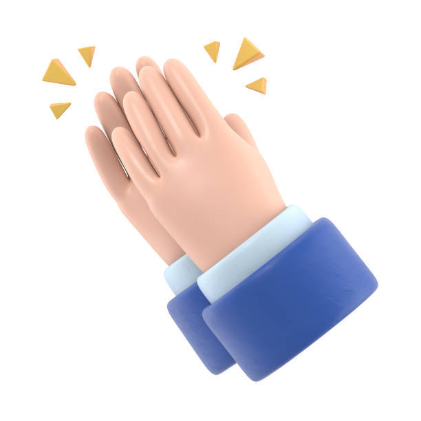 istock Cartoon Gesture Icon Mockup.Cartoon character hands clapping or applause with loud noise. 3D rendering on white background. 1476498276
