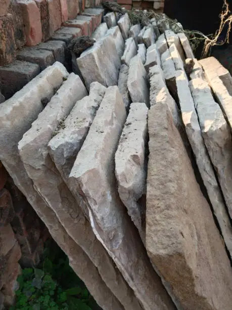 stone slabs in row for making indian house roof