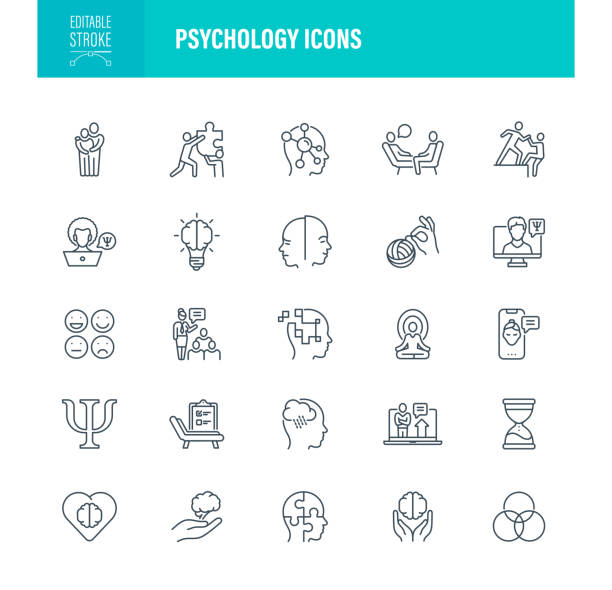 illustrations, cliparts, dessins animés et icônes de icônes de psychologie trait modifiable - mental health healthcare and medicine brain psychiatrist