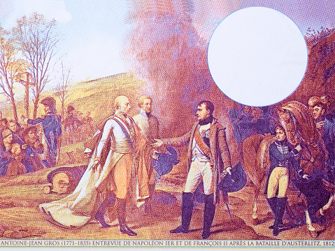 Meeting of Napoleon I and Francis II after the Battle of Austerlitz from money