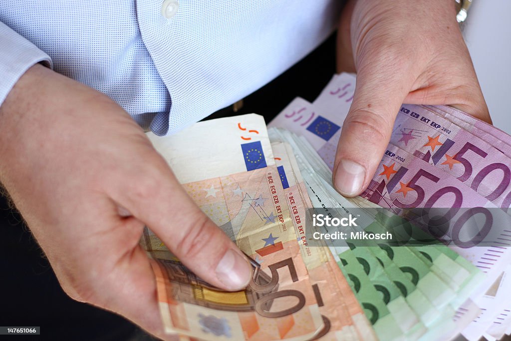 Cash A selection of high Euro banknotes Abundance Stock Photo