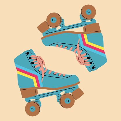 Multicolored retro roller skates, quads. Vector illustration in cartoon style. Healthy lifestyle.