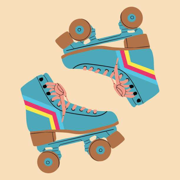 Multicolored retro roller skates, quads. Vector illustration in cartoon style. Healthy lifestyle. Multicolored retro roller skates, quads. Vector illustration in cartoon style. Healthy lifestyle. roller skating stock illustrations