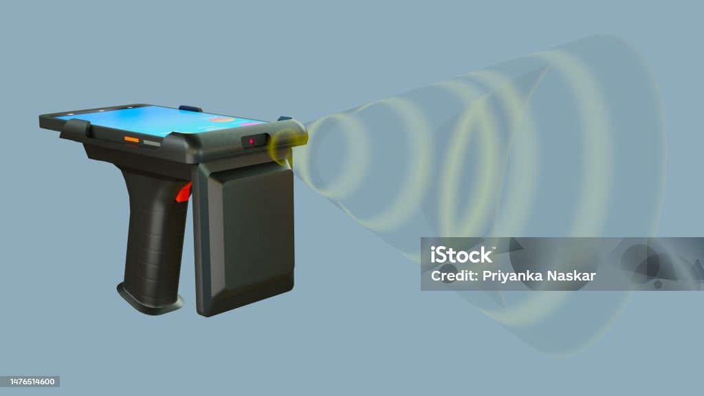 Rf Scan 3d Handheld Uhf Rfid Scanner Or Rfid Gun Scanner Stock Illustration ...