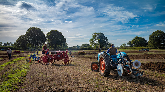 Competitors with their vintage tractors participate in a ploughing match at Oakhurst Farm, near Billingshurst, West Sussex, UK, 24 Sep, 2022.
Ploughing matches are popular within British rural and farming communities and are found taking place each autumn after harvest is completed.