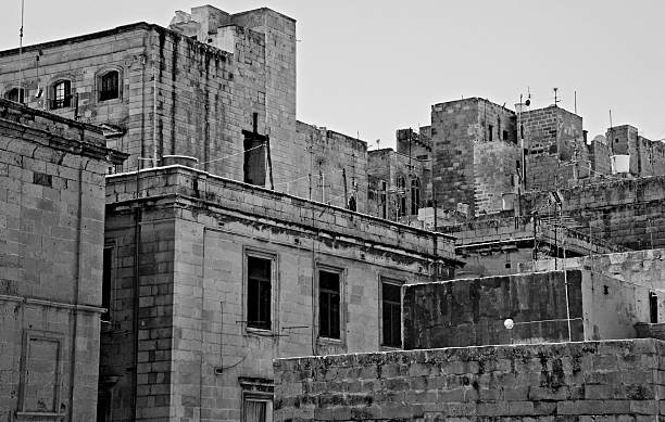 istock Building exteriors in Malta in black and white 147652908