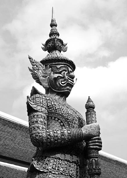 Giant guardian at the entrance of temple in the Grand Palace in Bangkok, Thailand. Wat Phra Kaew.