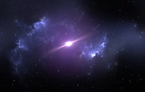 Photo of Pulsar or neutron star in the nebula. 3D illustration