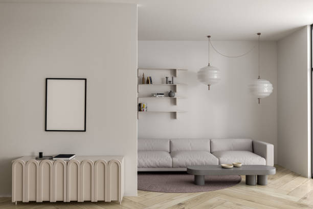 istock White living room with sofa, cabinet and poster 1476544557