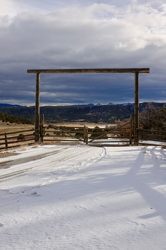 Snowy entrance to the Colorado ranch