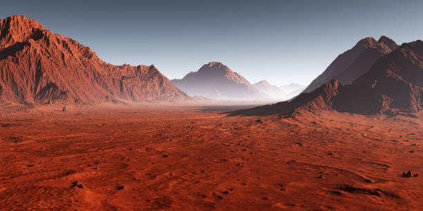 istock Sunset on Mars, dust obscured Martian landscape. 3D illustration 1476548150