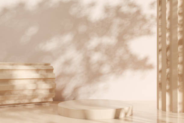 istock Beige concrete podium with abstract shadow, mockup for product display 1476549367