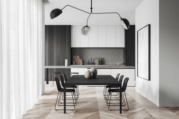 istock Stylish home kitchen interior with eating and cooking area 1476549391