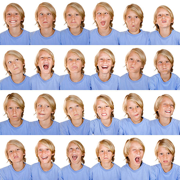 multiple image facial expressions stock photo