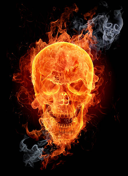 crânio de incêndio - inferno fire flame skull - fotografias e filmes do acervo