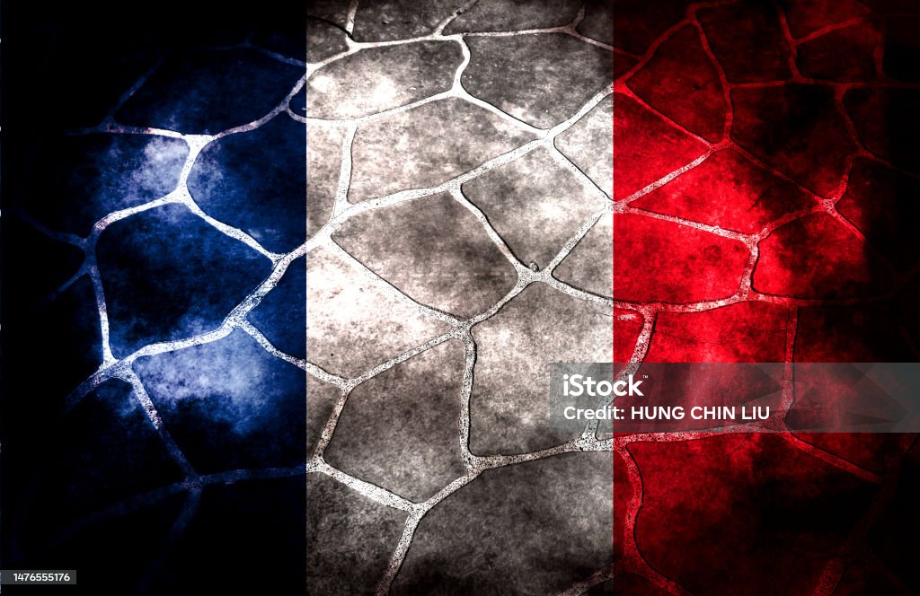 French flag double exposure. Basemap or background use. Double exposure creative hologram. Anger Stock Photo