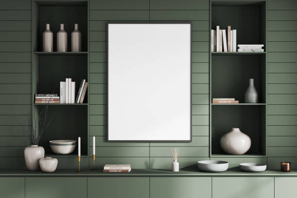 istock Front view on bright living room interior with empty poster 1476555215